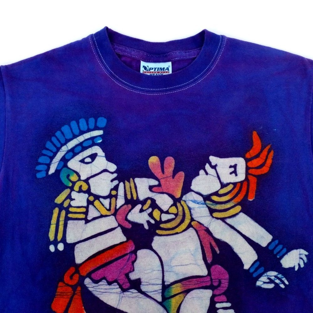 Aztec Tie Dye Short Sleeve Shirt WOW SM Small Custom Made Mexico 100% Cotton